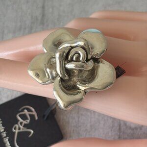 E&L Israel Sterling Silver Flower Electroform Rose Ring Sz.7